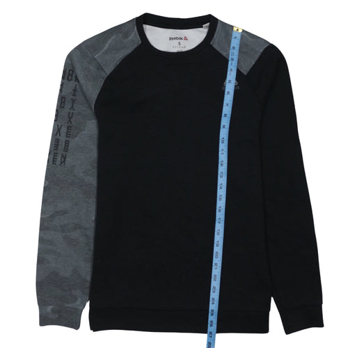 Reebok Men's Black Camouflage Sleeve Crew Neck Sweatshirt S