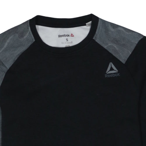 Reebok Men's Black Camouflage Sleeve Crew Neck Sweatshirt S