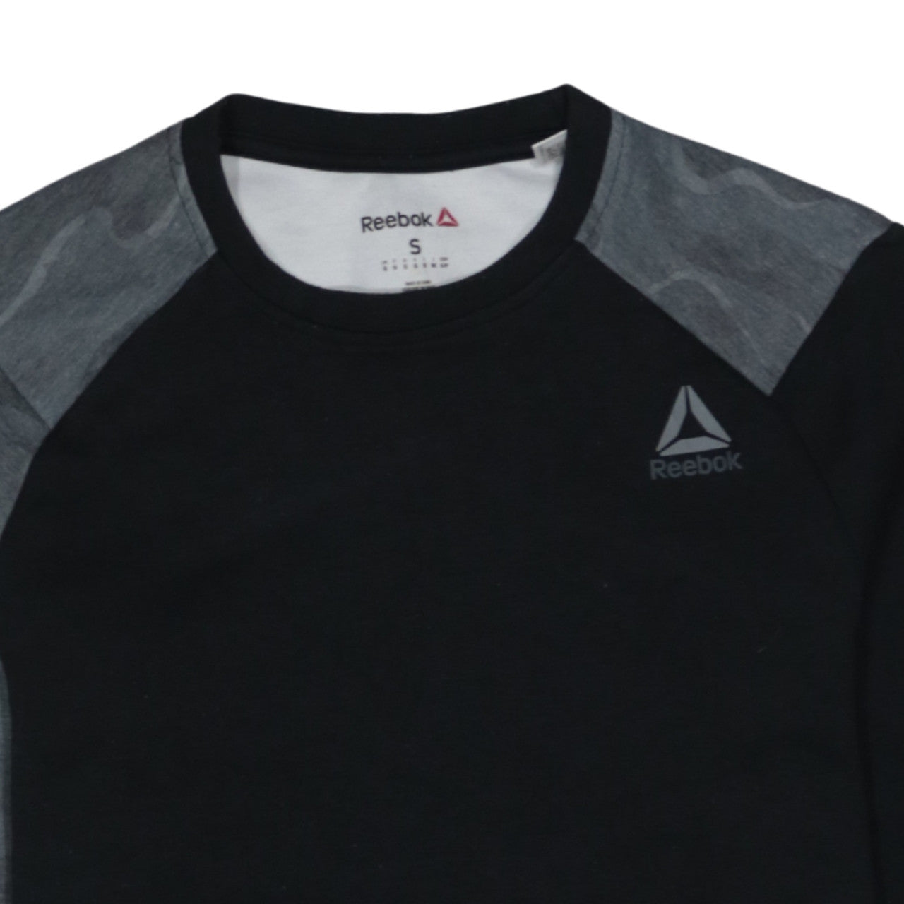 Reebok Men's Black Camouflage Sleeve Crew Neck Sweatshirt S