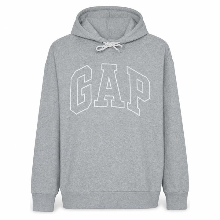 Gap Men Grey Pullover Hoodie L Tall Fleece Logo Sweatshirt