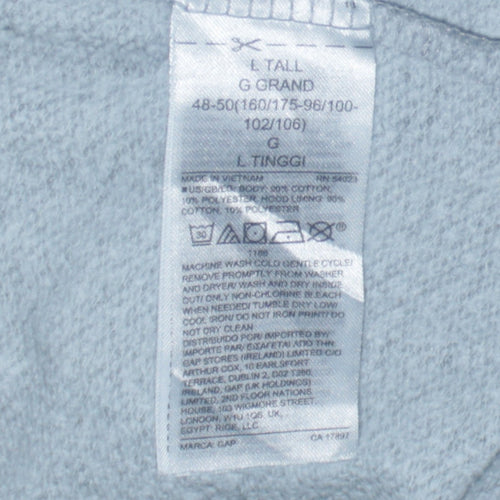 GAP Men Grey Pullover Hoodie L Tall Fleece Logo Sweatshirt