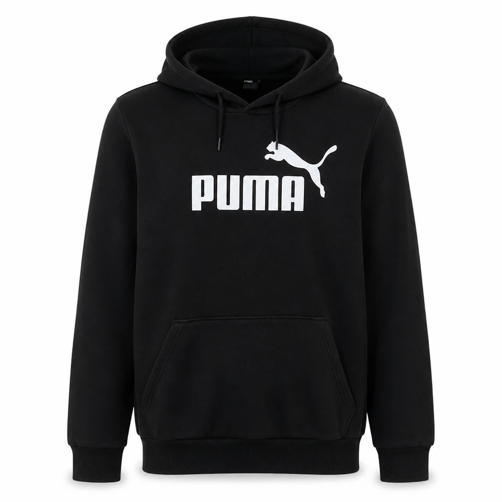 Front view of Puma Men’s Black Pullover Hoodie Medium Fleece Logo Sweatshirt
