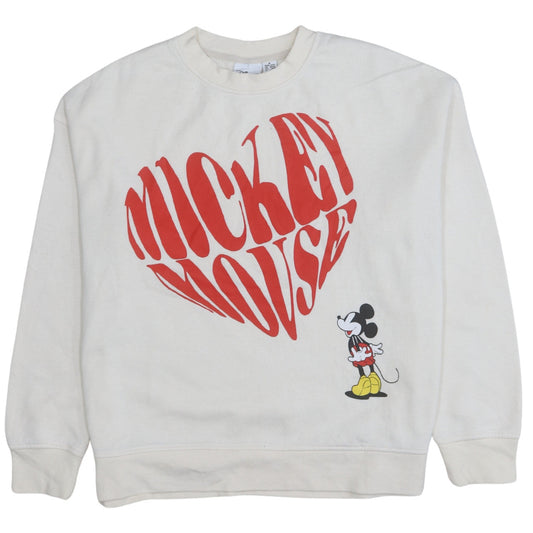 Disney Women White Mickey Mouse Graphic Pullover Sweatshirt Size M 12/14