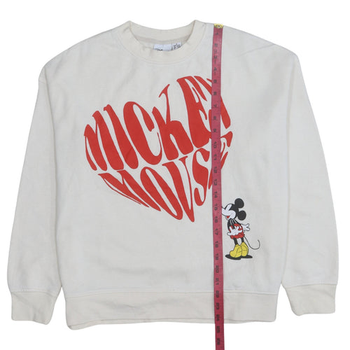 Disney Women White Mickey Mouse Graphic Pullover Sweatshirt Size M 12/14