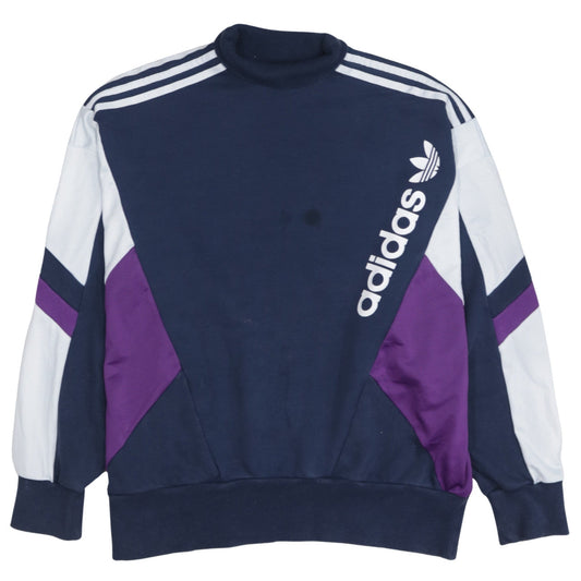 Adidas Womens Navy Blue Colourblock Crew Neck Sweatshirt UK 12