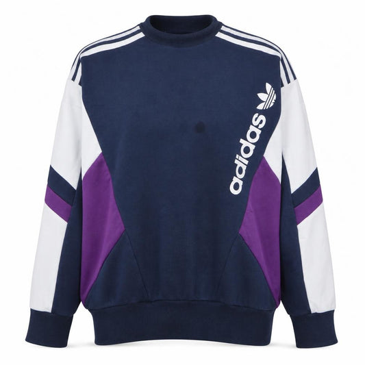 Front view of Adidas women’s navy blue colourblock crew neck sweatshirt uk 12