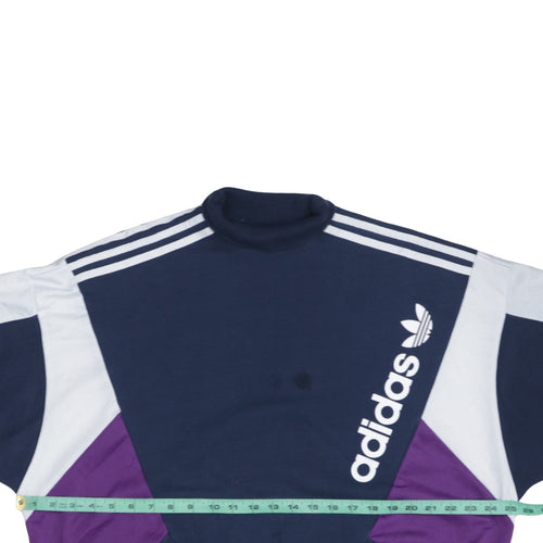 Adidas Womens Navy Blue Colourblock Crew Neck Sweatshirt UK 12