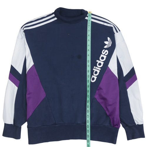 Adidas Womens Navy Blue Colourblock Crew Neck Sweatshirt UK 12