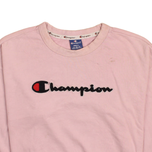 Champion Womens Pink Small Pullover Sweatshirt with Logo Embroidery