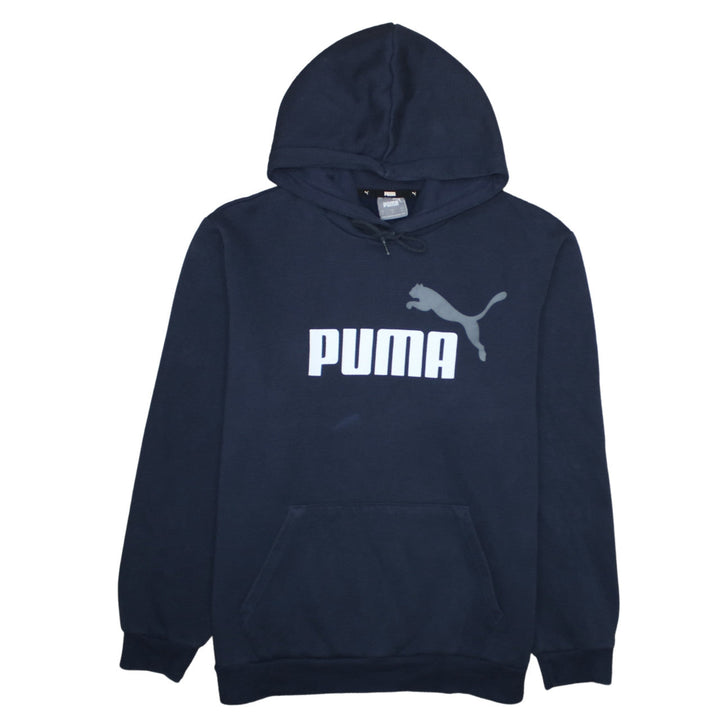 Puma Men's Blue Pullover Hoodie L Logo Print Sportswear