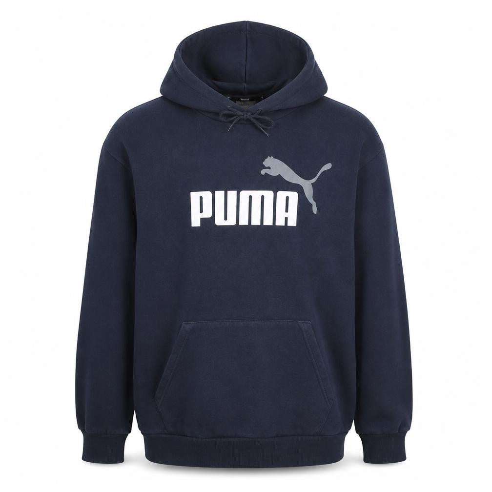 Front view of Puma Men's Blue Pullover Hoodie L Logo Print Sportswear