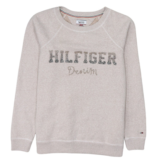 Tommy Hilfiger Denim Womens Beige XS Sequin Logo Pullover Sweatshirt