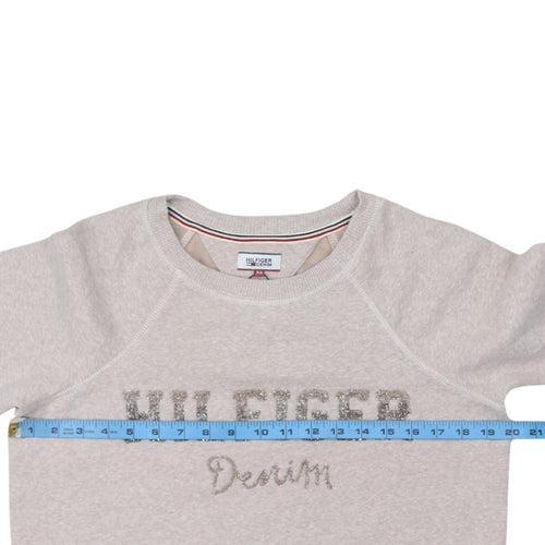 Tommy Hilfiger Denim Womens Beige XS Sequin Logo Pullover Sweatshirt