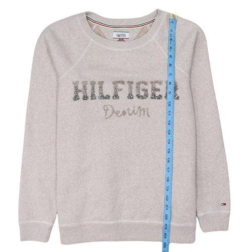 Tommy Hilfiger Denim Womens Beige XS Sequin Logo Pullover Sweatshirt