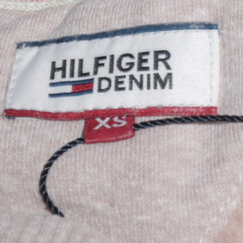 Tommy Hilfiger Denim Womens Beige XS Sequin Logo Pullover Sweatshirt