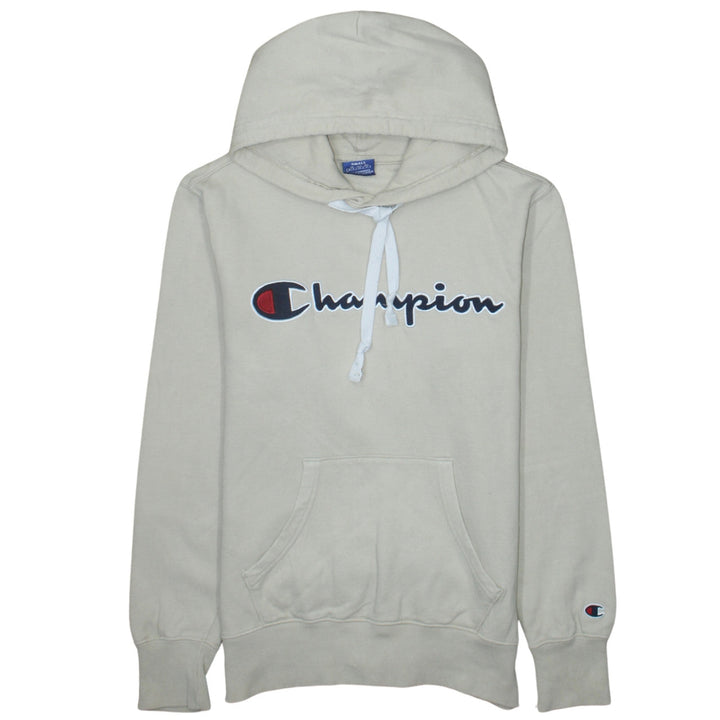 Champion Men's Beige Small Pullover Hoodie with Logo Front