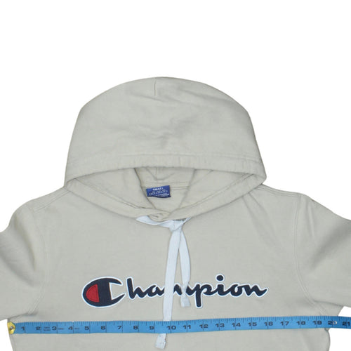 Champion Men's Beige Small Pullover Hoodie with Logo Front