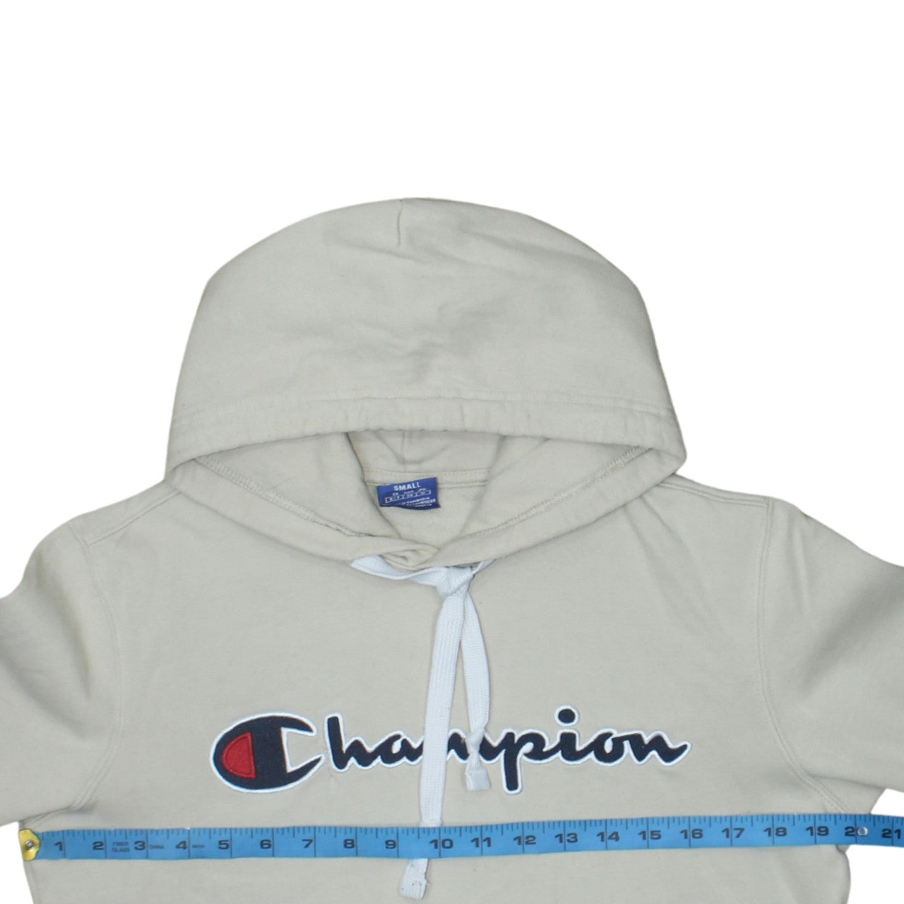 Champion Men's Beige Small Pullover Hoodie with Logo Front