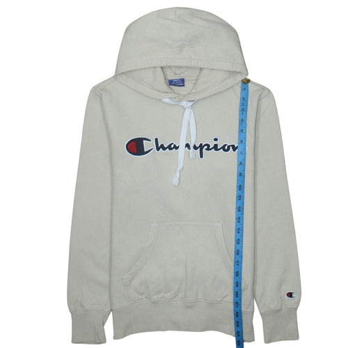 Champion Men's Beige Small Pullover Hoodie with Logo Front