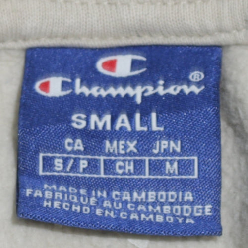 Champion Men's Beige Small Pullover Hoodie with Logo Front