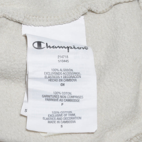 Champion Men's Beige Small Pullover Hoodie with Logo Front