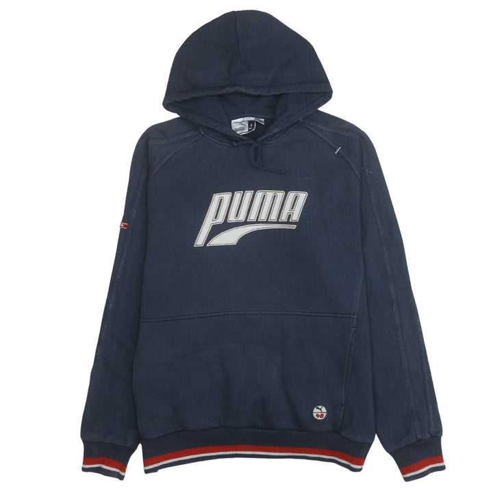 Puma Men's Blue Pullover Hoodie L Vintage Sports Graphic
