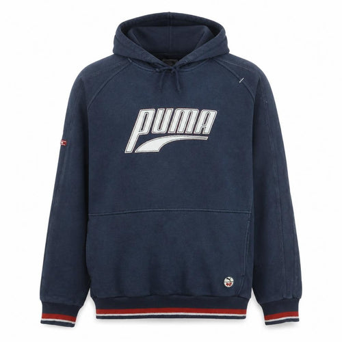 Puma Men's Blue Pullover Hoodie L Vintage Sports Graphic