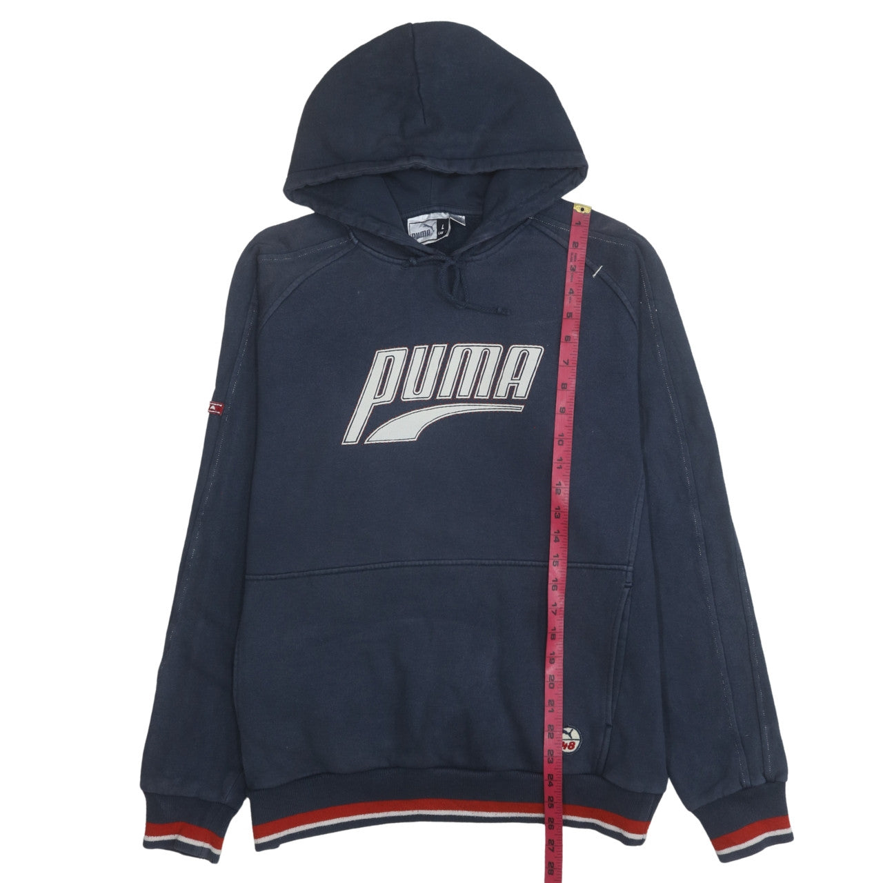 Puma Men's Blue Pullover Hoodie L Vintage Sports Graphic
