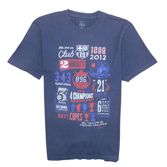Nike FC Barcelona Navy Graphic T-Shirt Men L Short Sleeve Cotton