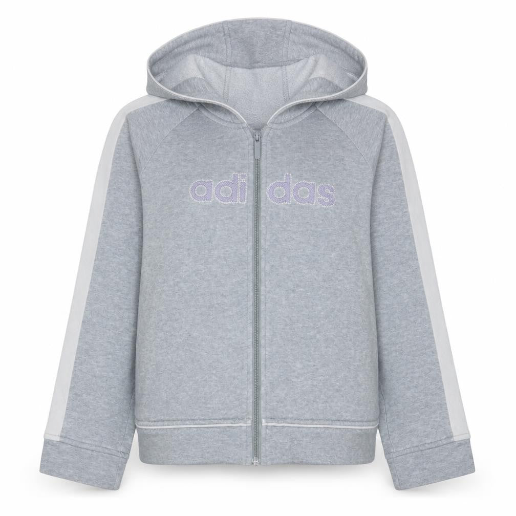 Front view of Adidas Women Grey Full Zip Hoodie, size 14, Logo Pullover Sweatshirt