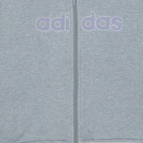 Adidas Women Grey Full Zip Hoodie Size 14 Logo Pullover Sweatshirt
