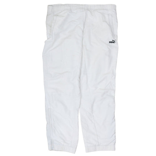 Puma Men's White Track Pants Size M Polyester Blend Elastic Waist