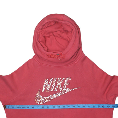 Nike Womens Pink Rhinestone Logo Pullover Hoodie Size M