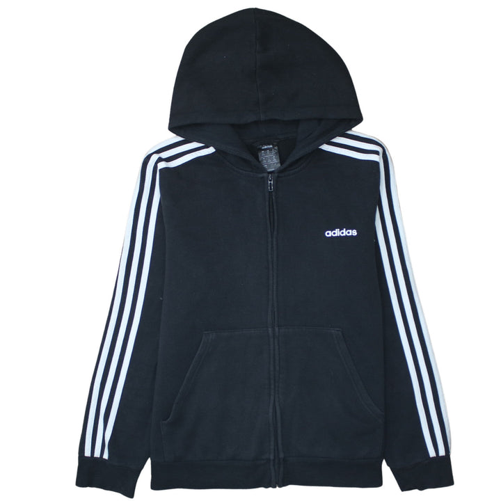 Adidas Womens Black XL Full Zip Hoodie Sweatshirt with 3 Stripes