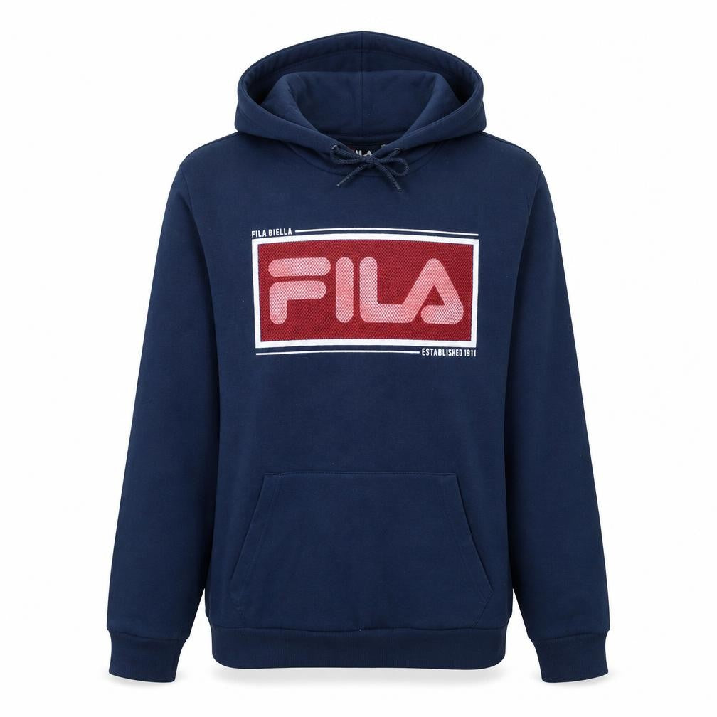 Front view of Fila women’s navy blue xl pullover hoodie sweatshirt