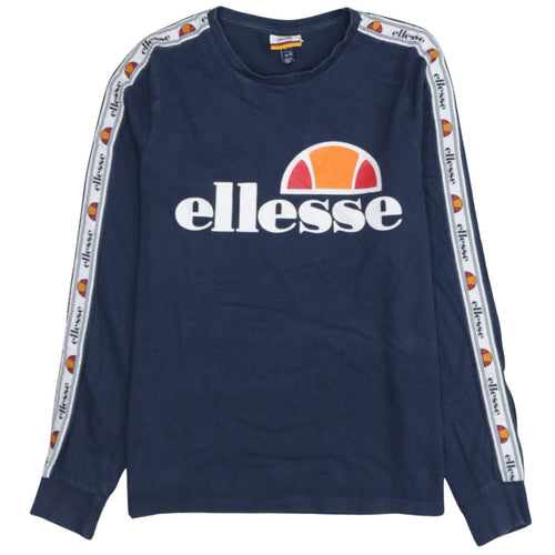 Ellesse Womens Navy Blue Logo Pullover Sweatshirt UK 10 Cotton Long Sleeve