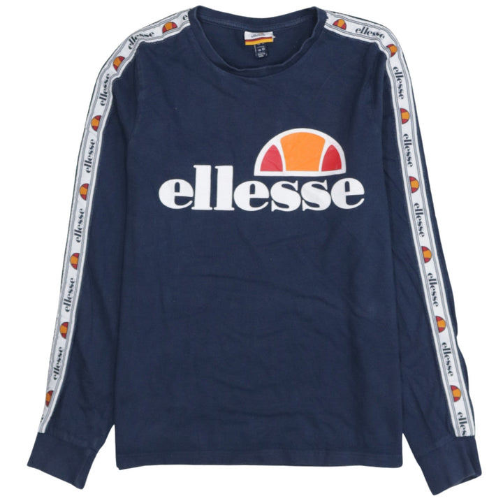 Ellesse Womens Navy Blue Logo Pullover Sweatshirt UK 10 Cotton Long Sleeve