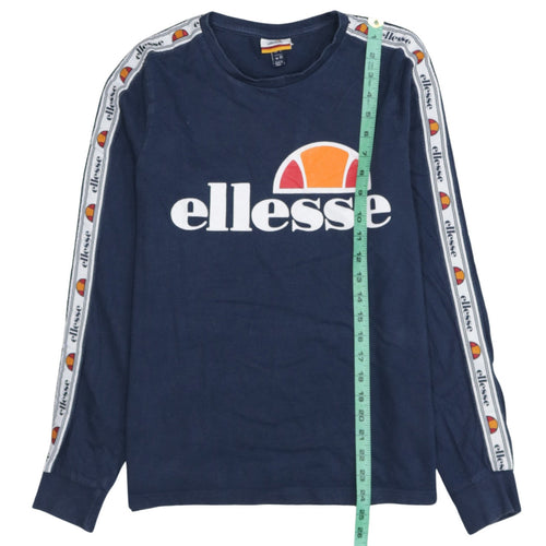 Ellesse Womens Navy Blue Logo Pullover Sweatshirt UK 10 Cotton Long Sleeve