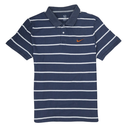 Nike Men's Blue Striped Polo Shirt Medium Short Sleeve