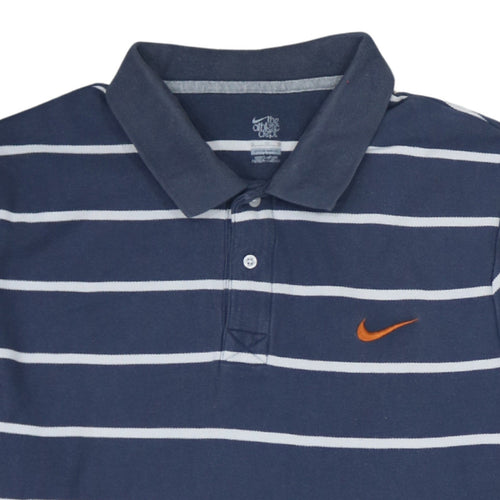 Nike Men's Blue Striped Polo Shirt Medium Short Sleeve