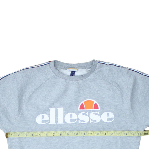 Ellesse Women Grey Logo Pullover Sweatshirt UK 6 Cotton Blend