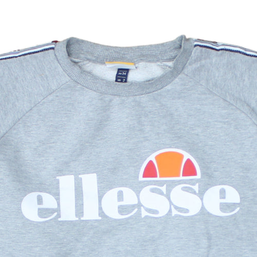 Ellesse Women Grey Logo Pullover Sweatshirt UK 6 Cotton Blend