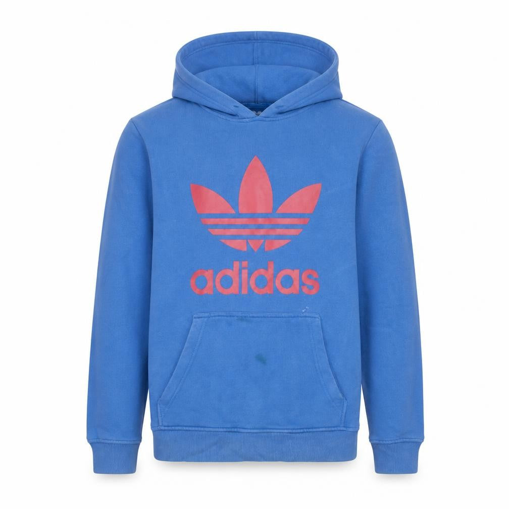 Front view of Adidas Men Blue Pullover Hoodie M Logo Fleece Sportswear