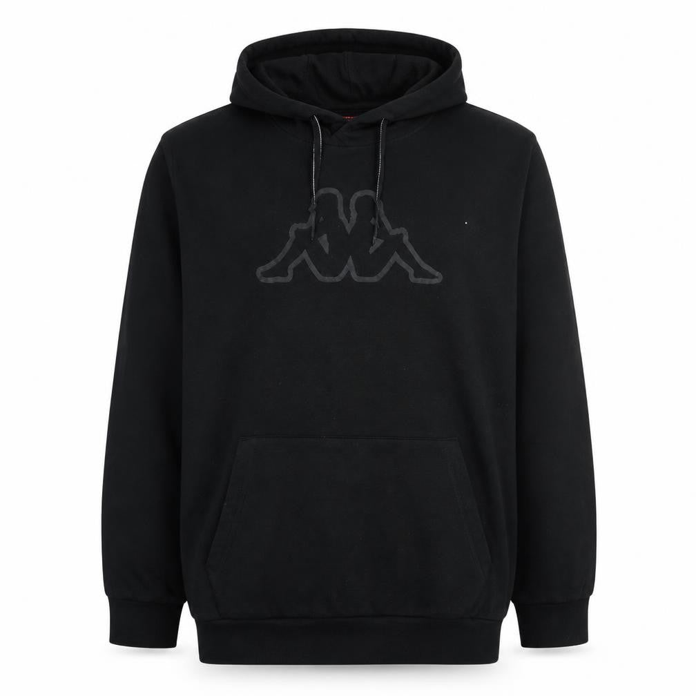 Front view of Kappa men’s black pullover hoodie 2xl logo fleece sweatshirt