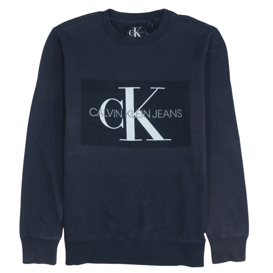 Calvin Klein Jeans Men's Blue Logo Crew Neck Cotton Sweatshirt M