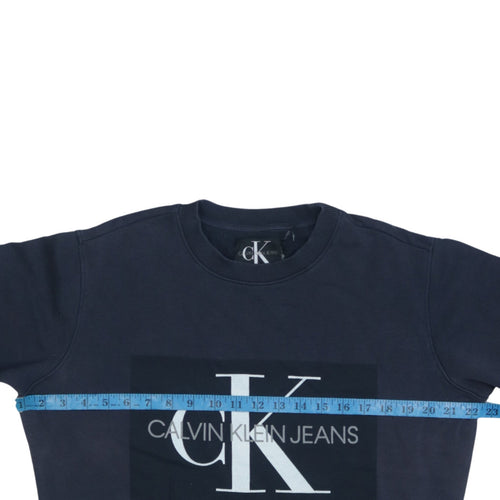 Calvin Klein Jeans Men's Blue Logo Crew Neck Cotton Sweatshirt M