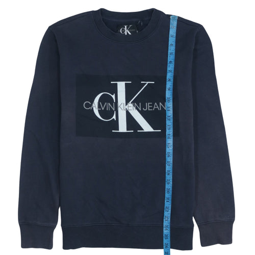 Calvin Klein Jeans Men's Blue Logo Crew Neck Cotton Sweatshirt M