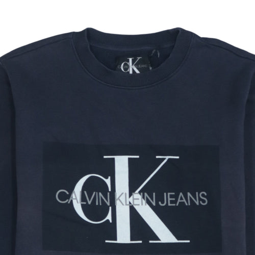 Calvin Klein Jeans Men's Blue Logo Crew Neck Cotton Sweatshirt M
