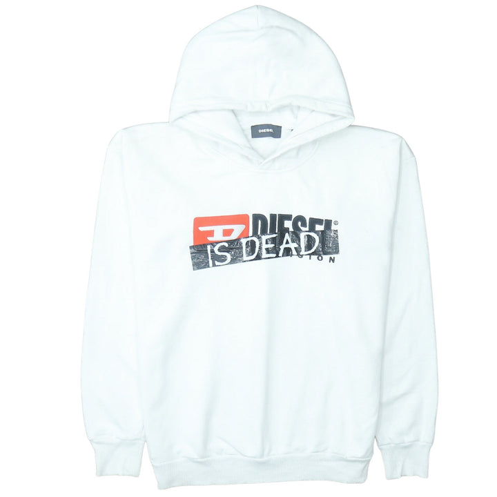 Diesel Men's White Pullover Hoodie L Graphic Print Cotton Sweatshirt