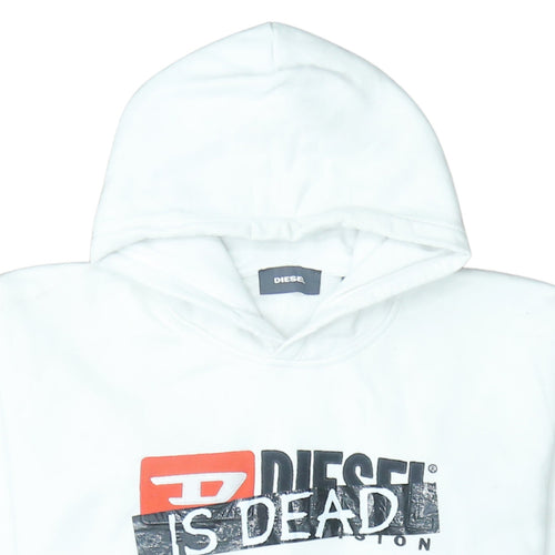 Diesel Men's White Pullover Hoodie L Graphic Print Cotton Sweatshirt